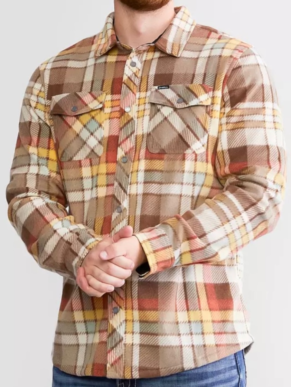 O'Neill Men's Glacier Plaid Superfleece Flannel Shirt Light Khaki Size XL